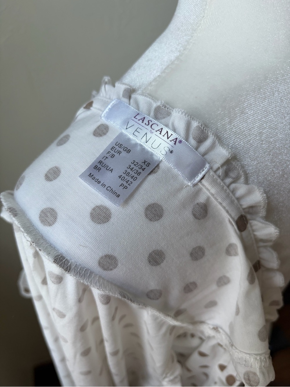 Lascana by Venus Polka Dot Ruffle Trim Henley Top XS - Picture 2 of 9